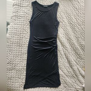 Womens Black Bodycon Style Gathered Side Below The Knee Dress Size Med